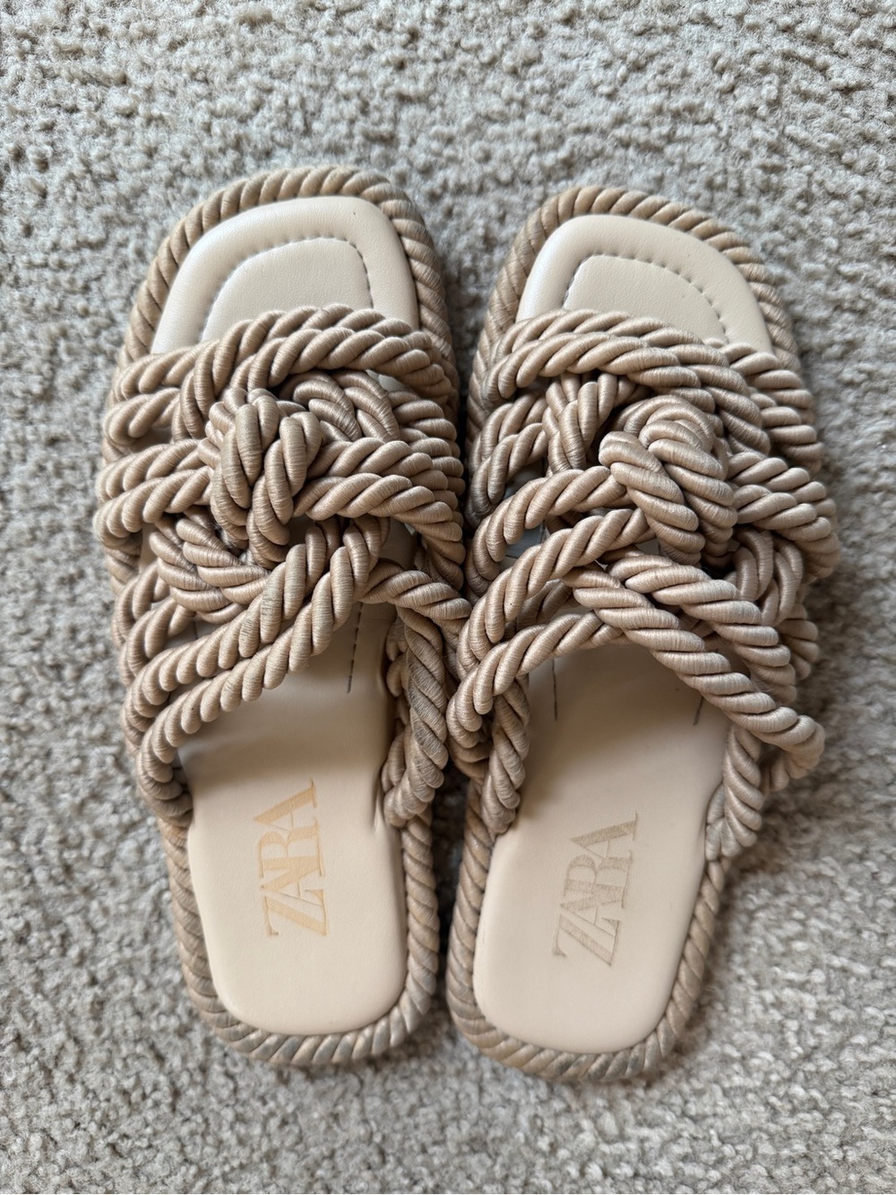 Zara Taupe Rope-Knot Slide Sandals